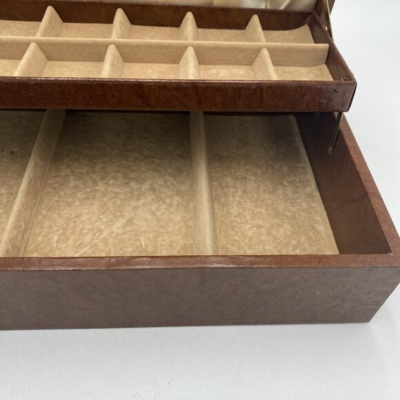 Vintage Mele Jewelry Box Multi Level Tiered Velvet Brown Tan MCM - Picture 5 of 13